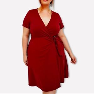 Torrid Dark Red Premium O-Ring Belted Wrap Dress w/Pockets, Plus Size 2x